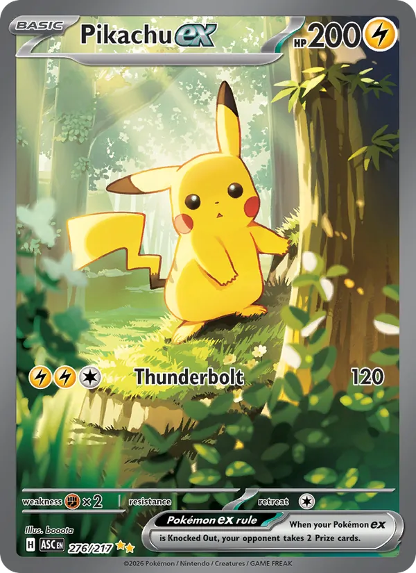 Carta Pikachu ex, 276/217, da coleção Heróis Excelsios