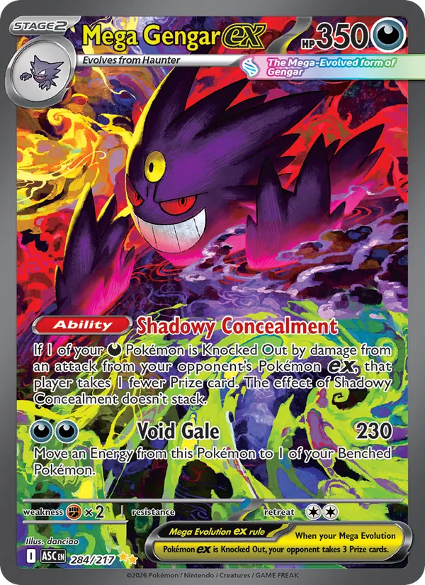 Carta Mega Gengar ex, 284/217, da coleção Heróis Excelsios