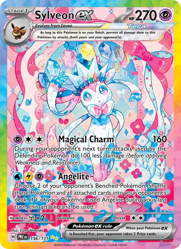 Carta Sylveon ex, 156/131, da coleção Evoluções Prismáticas