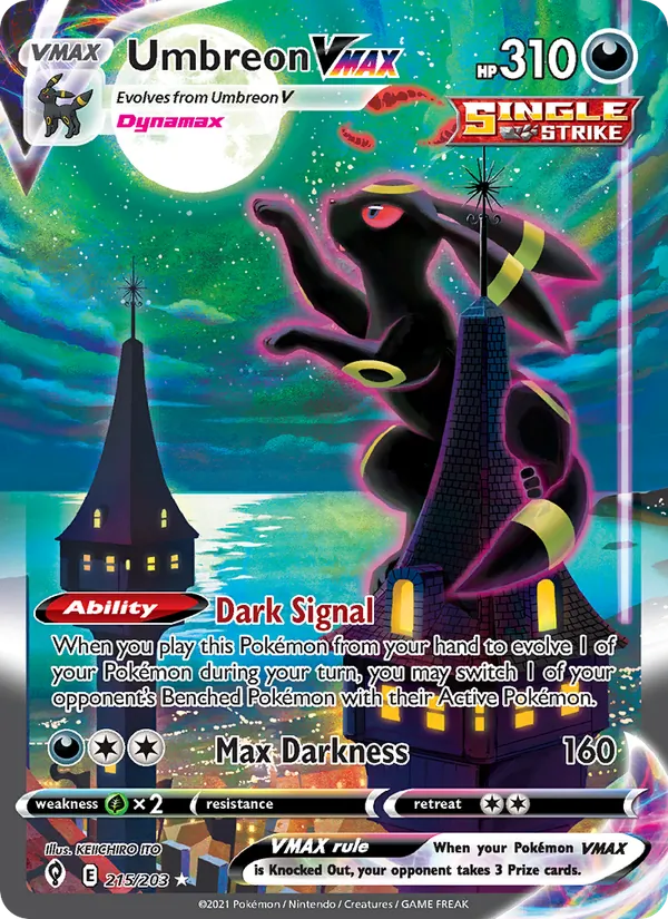 Carta Umbreon VMAX, 215/203, da coleção Céus em Evolução